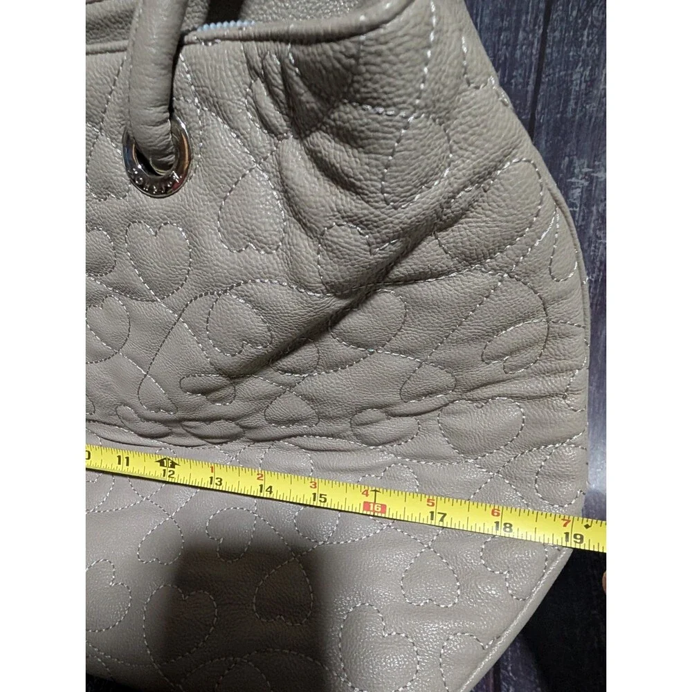 Betsey Johnson Gray Taupe Embroidered Quilted Heart Tote Bag - RARE Vintage